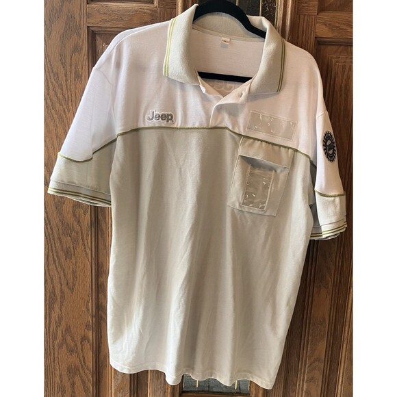 Vintage Jeep Men's Polo Size XL UAW Pocket Employee Logo Polo Green White EUC - Picture 1 of 8